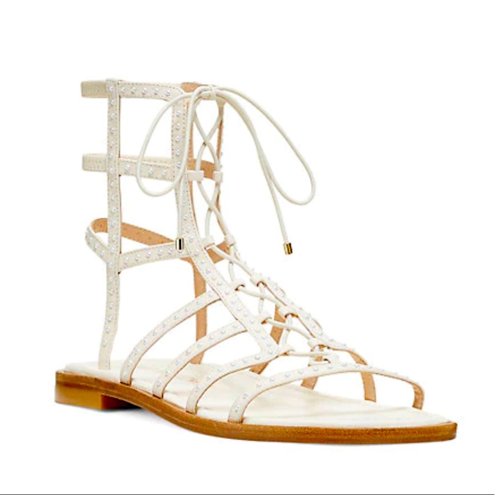 Stuart Weitzman pearl sandals.